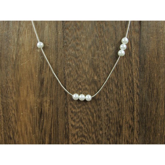 16 Inch Sterling Silver Cute Faux Pearl Necklace - Picture 1 of 6